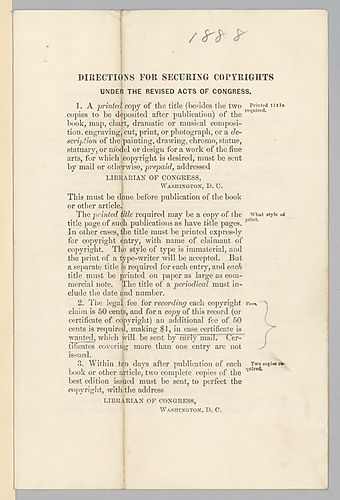 Library of Congress Directions for Securing Copyrights