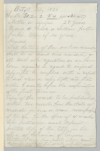 1831 copyright law assigning rights to widows and children
