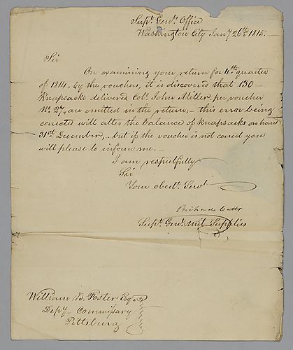 Letter from Washington DC Military Supply Officer to William Foster