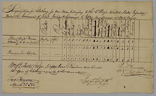 Requisition for clothing; Lt. McGunnegle to William Foster