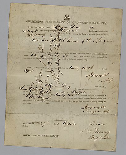 Surgeon's certificate of ordinary disability; Myron Gray, U.S. Army