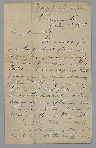 Letter from George Pendleton to Morrison Foster