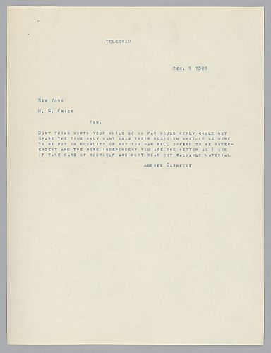 Frick makes reference to independence in his telegram
