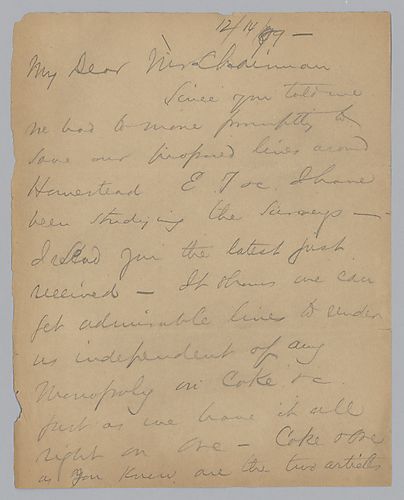 Carnegie writes on the various possibilities for new rail supply lines for coke to his mills. Also, potential problems with Chicago based railways rate noted. He further mentions a few men he thinks highly of in his mills
