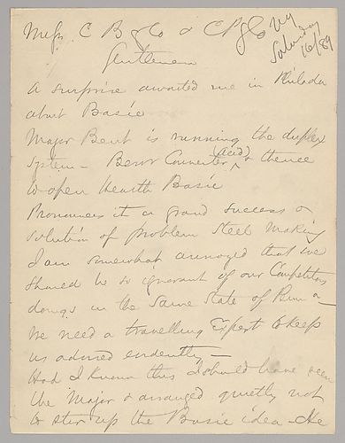 Carnegie writes about technological advances announced by competitors related to the Bessemer. He calls for greater awareness of the competition and a move to get territorial rights