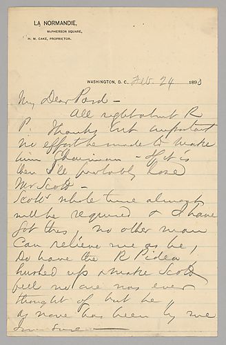 Carnegie writes from Washington D.C. on his feeling that there is no other consideration than Mr. Scott to relieve him as chairman