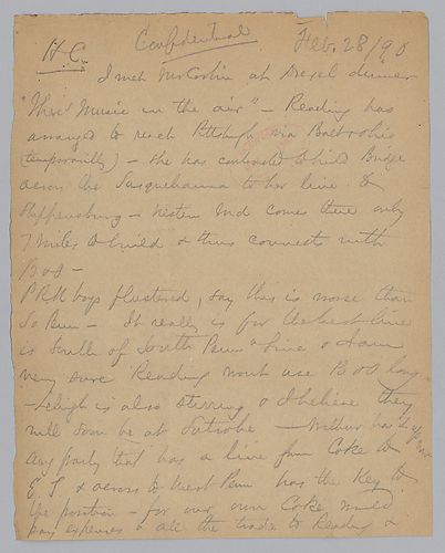 Carnegie writes on plans to create or purchase rail lines to ship coke in Pennsylvania. He discusses the dealings and plans of the other rail companies in the region