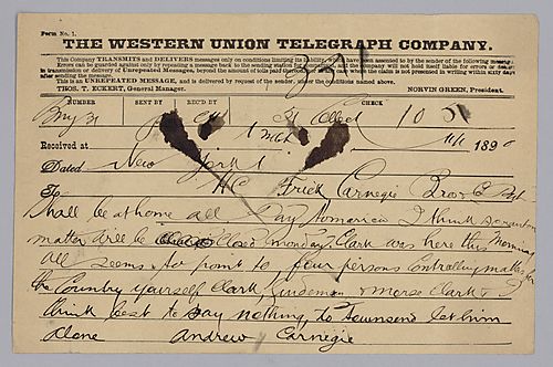 Carnegie writes that he is to be at home all day on November 2 and that he has seen Clark