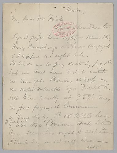 Carnegie discusses stock price in correlation with the Baltimore and Ohio Railroad deal