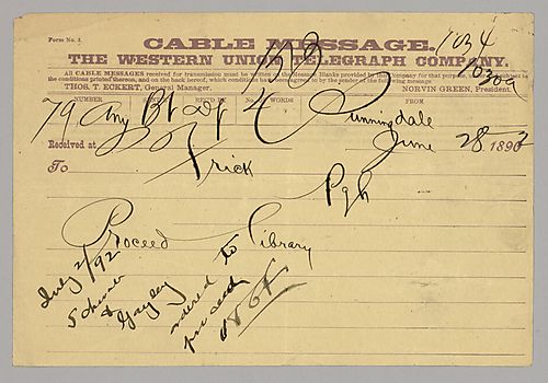 Carnegie writes from Sunningdale, [England] to instruct Frick to proceed with the library