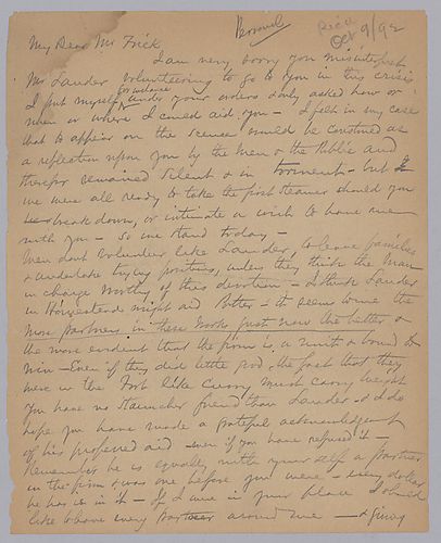 Carnegie writes to instruct Frick to accept help from other partners, or at least be grateful for the offer. He also counsels on the good ideas that could come from having another there who would say more than "ditto," and tells Frick not to be so "sensit