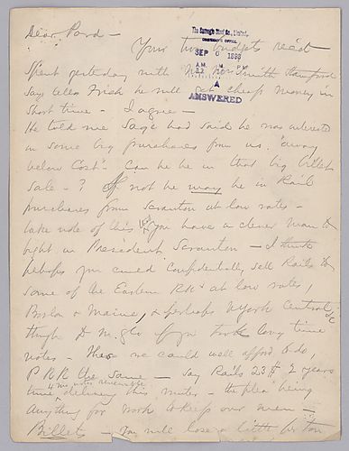 Carnegie writes on sales to undercut Scranton, the state of billets and ore, and the sale of rails to Boston railroad companies