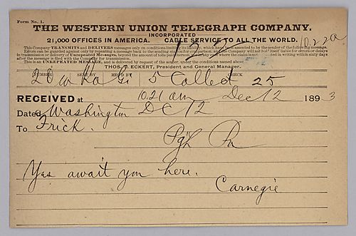 Carnegie writes from Washington D.C. on explanations he was given and requests Schwab come to give a more detailed explanation