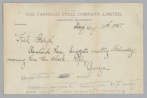 Carnegie writes of a planned meeting with President Cleveland with Frick also to be present