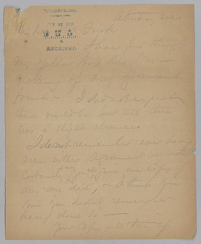 Carnegie writes of his continued inability to locate the agreement Frick had requested