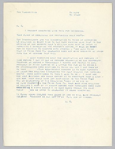 Carnegie writes on stockholders' views of company purchases and borrowing money for cash payments