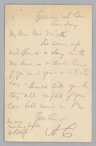 Carnegie writes to invite Frick to come up for a visit