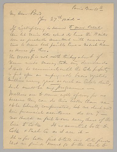 Carnegie writes on developing rail lines to Frick's coke ovens. He also advises Frick to be bold in defending these rail lines to other railroad companies