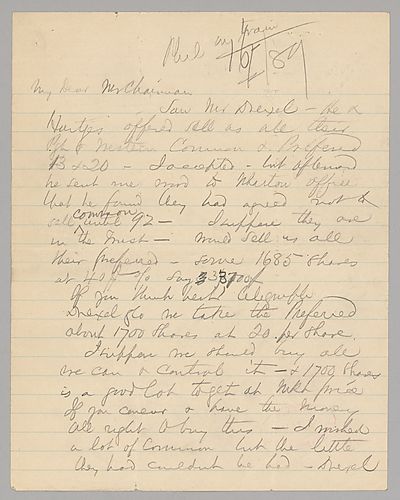 Carnegie writes on purchasing Pennsylvania and Western stock to control the company. He also writes on increasing share holdings in other companies as well