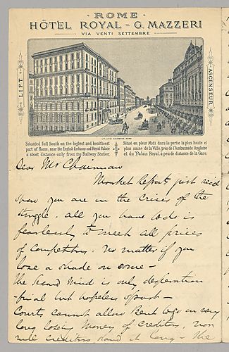 Carnegie writes from Rome, [Italy] to instruct Frick to meet all prices of competitors. He also discusses potential Russian armor contracts