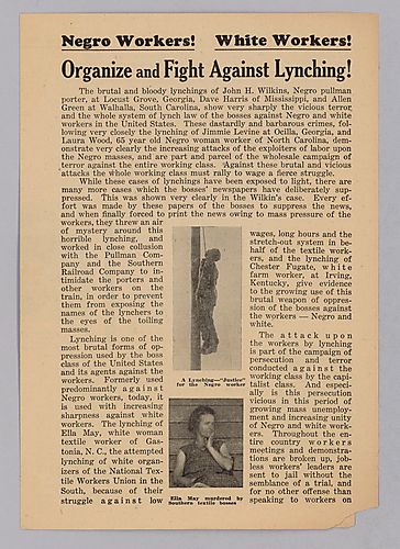 "Negro Workers! White Workers! Organize and Fight Against Lynching!" Flyer