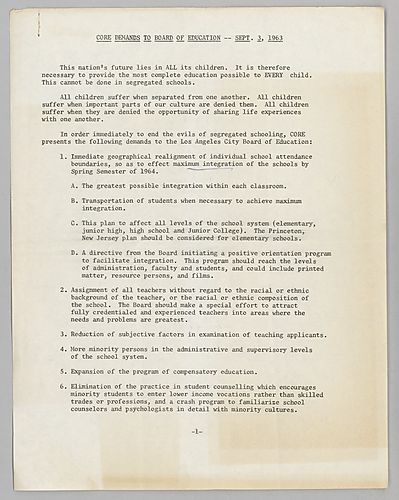 "Core Demands to Board of Education"