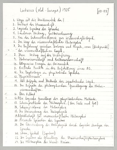 Lectures in Europe (Items 1-17)