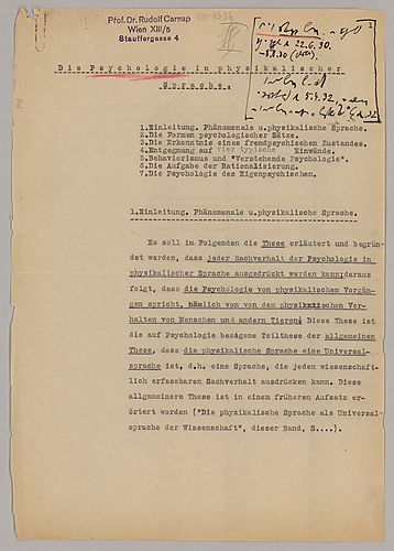 Proof Sheets, Early Articles: "Die Psychologie in physikalischer Sprache (Item 36)
