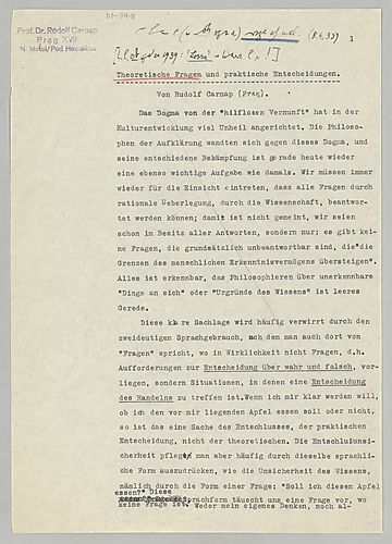 Early Manuscripts: "Theoretische Fragen und praktische Entscheidungen" (Item 11)