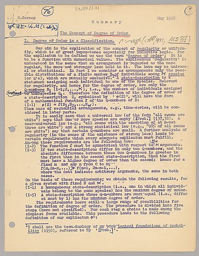 "Degree of Order in a Classification": Typscript and Notes