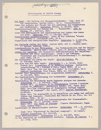 Bibliography of Rudolf Carnap