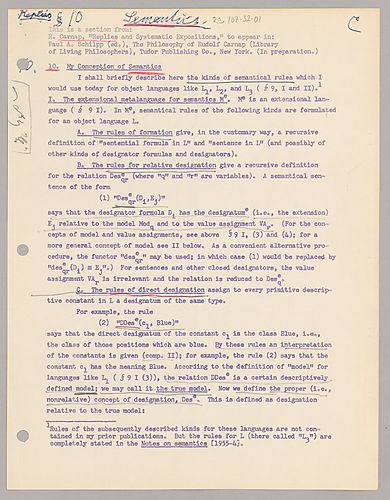 "My Conception of Semantics": Reply 10 for Schilpp-Volume