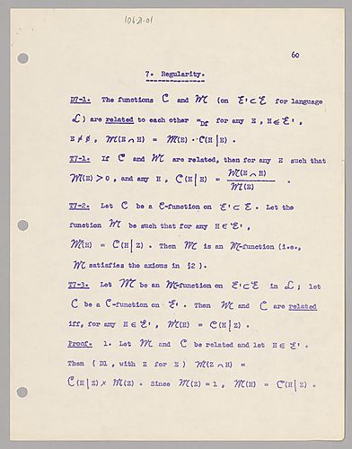 An Axiom System of Inductive Logic, Chapters 1-13 (old uncorrected): 7. Regularity