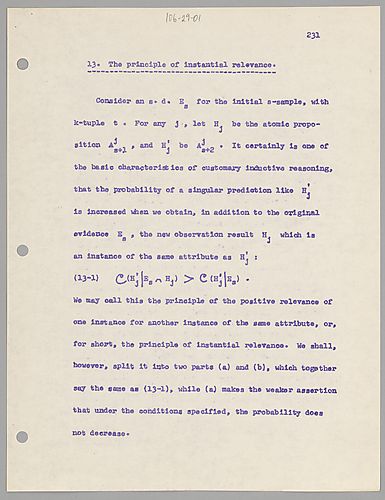 An Axiom System of Inductive Logic, Chapters 1-13 (old uncorrected): 13. Instantatial Relevance