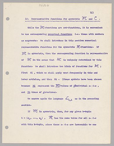 An Axiom System of Inductive Logic, Chapters 1-13 (old uncorrected): 12. Representative Functions for Symmetric M and C