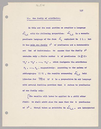An Axiom System of Inductive Logic, Chapters 1-13 (old uncorrected): 11. One Family
