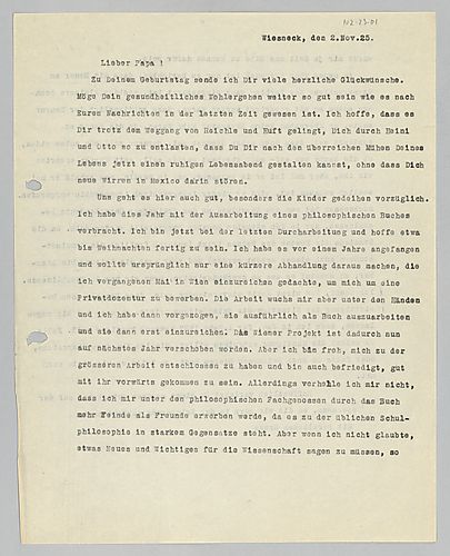 Letters to Carnap's Father-in-Law