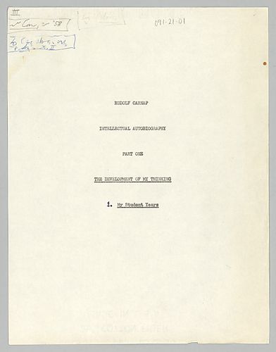 Schilpp Autobiography Ex. III, Part I, New Version: 1. "Student Years" and 2. "Beginning of my work in Philosophy" (Item 1a)