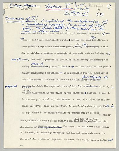 Philosophical Foundations of Physics," Lecture V (Item 6)