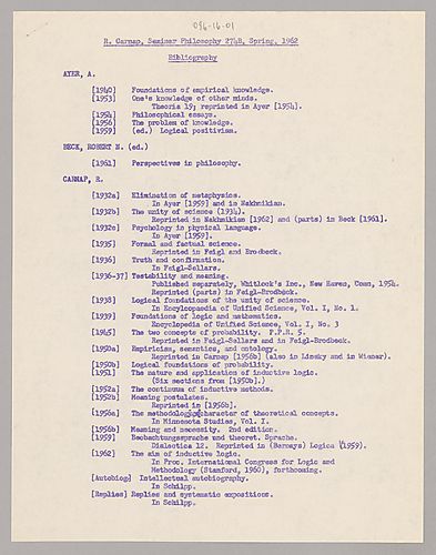 Bibliography for Seminar Philosophy