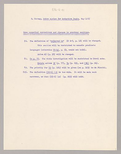 Axiom System for Inductive Logic: Corrections