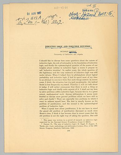 Page Proofs of Carnap’s "Inductive Logic and Intuition"