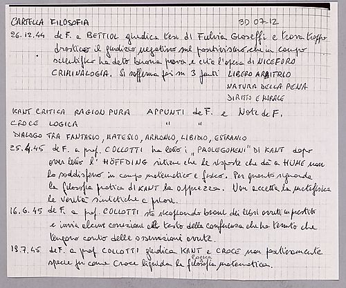 "Filosofia:" De Finetti's Notes and Correspondence on Philosophical Subjects such as Freedom of Will, Ethics, Epistemology, Human Nature, Mind-Body Problem, and Discussion of Kant's Work,