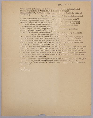 "Filosofia:" De Finetti's Notes and Correspondence on Philosophical Subjects such as Freedom of Will, Ethics, Epistemology, Human Nature, Mind-Body Problem, and Discussion of Kant's Work,