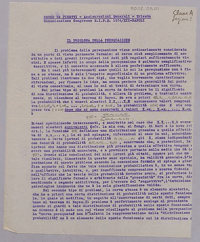 "Il problema della perequazione:" de Finetti's Lecture for a SIPS (Società italiana per il progresso delle scienze) Congress at Naples, on "perequazione", a Statistical Technique to Manipulate Raw Data and Make It More Homogeneous,