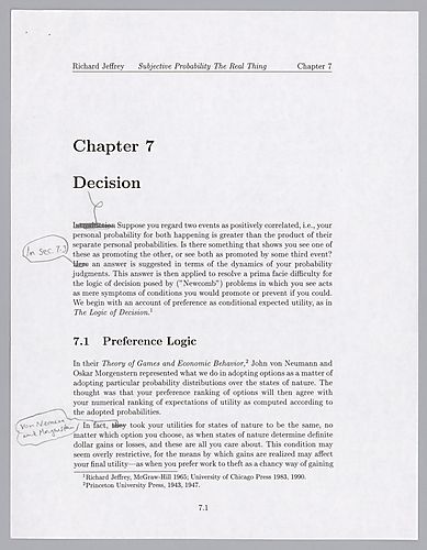 "Subjective Probability, The Real Thing: Decision", (Chapter 7)