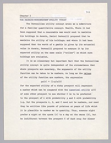 "Von Neumann-Morgenstern Utility Theory" (Chapter 3) and "Comparative Probability" (Chapter 5)