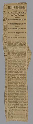"Foster Memorial: the Great Song Writer Popular from the Start"