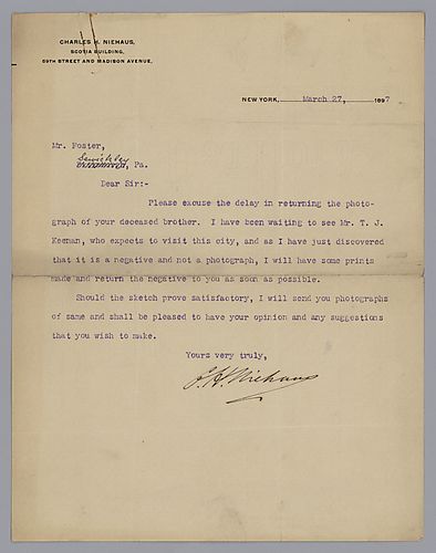 To Morrison Foster from Charles H. Niehaus