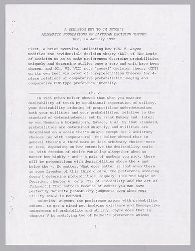 "A Skeleton Key to JM Joyce's Axtiomatic Foundations of Bayesian Decision Theory,